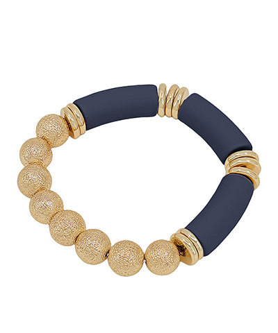Color Coated Tube & CCB Bracelet Gold and Navy Blue