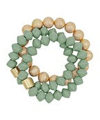 3 Row Wood & Stain CCB Bracelet, Mint/Gold