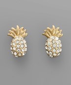 Cry Paved Metal Pineapple Post Earring, WormGold/ Clear