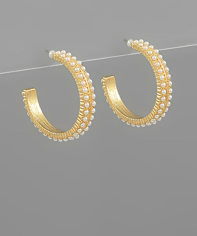 2 Row Studded Pearl & Metal Earrings, Gold/ Cream