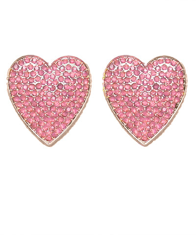 Beaded Heart Earrings, Pink/Gold